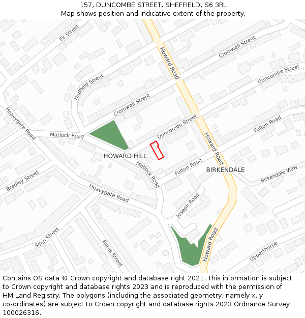 157, DUNCOMBE STREET, SHEFFIELD, S6 3RL: Location map and indicative extent of plot
