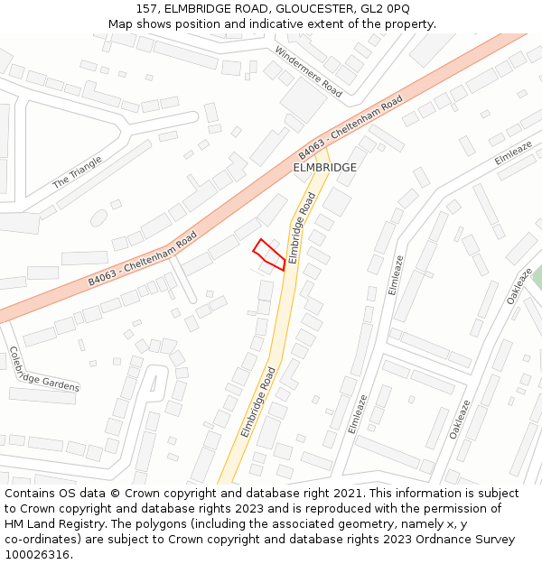 157, ELMBRIDGE ROAD, GLOUCESTER, GL2 0PQ: Location map and indicative extent of plot