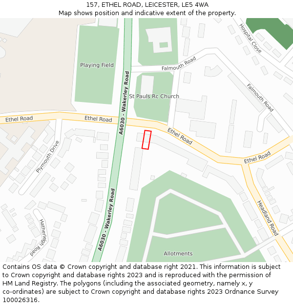 157, ETHEL ROAD, LEICESTER, LE5 4WA: Location map and indicative extent of plot