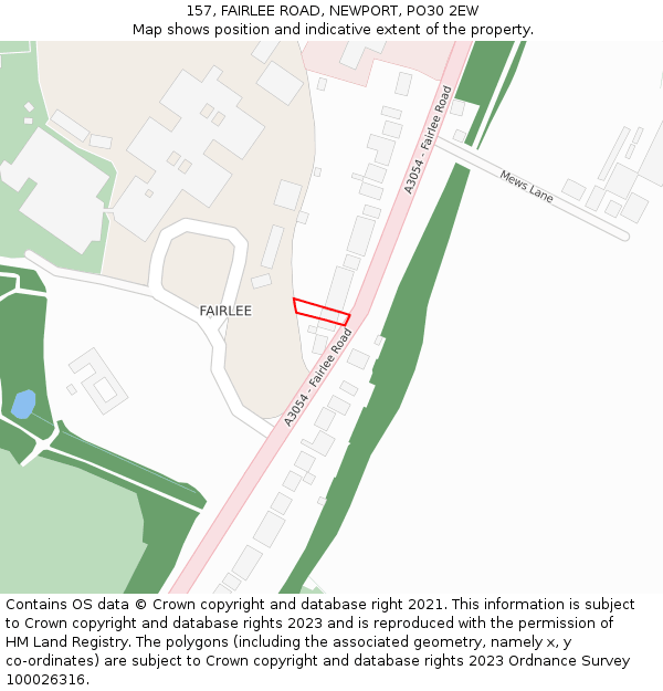157, FAIRLEE ROAD, NEWPORT, PO30 2EW: Location map and indicative extent of plot