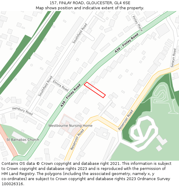 157, FINLAY ROAD, GLOUCESTER, GL4 6SE: Location map and indicative extent of plot