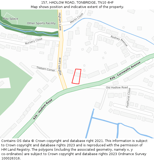157, HADLOW ROAD, TONBRIDGE, TN10 4HF: Location map and indicative extent of plot