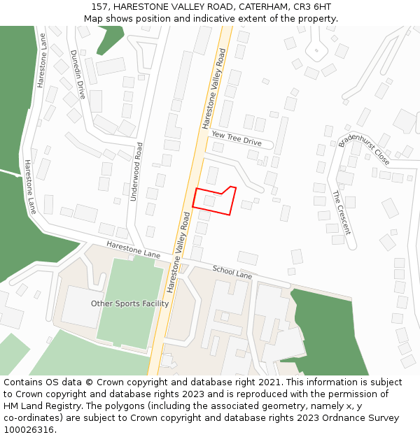 157, HARESTONE VALLEY ROAD, CATERHAM, CR3 6HT: Location map and indicative extent of plot