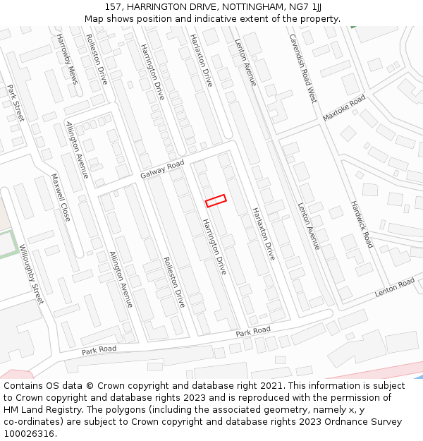 157, HARRINGTON DRIVE, NOTTINGHAM, NG7 1JJ: Location map and indicative extent of plot