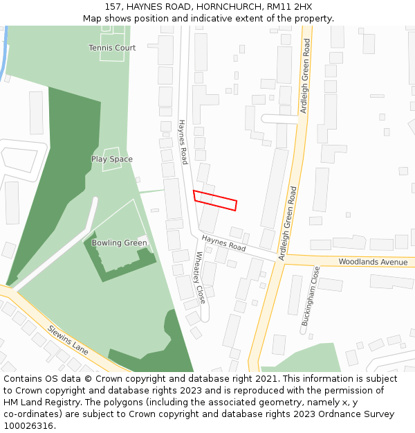 157, HAYNES ROAD, HORNCHURCH, RM11 2HX: Location map and indicative extent of plot