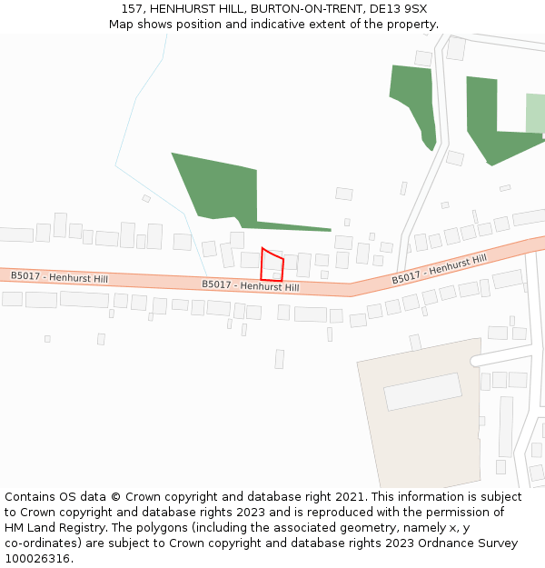 157, HENHURST HILL, BURTON-ON-TRENT, DE13 9SX: Location map and indicative extent of plot