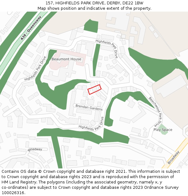 157, HIGHFIELDS PARK DRIVE, DERBY, DE22 1BW: Location map and indicative extent of plot