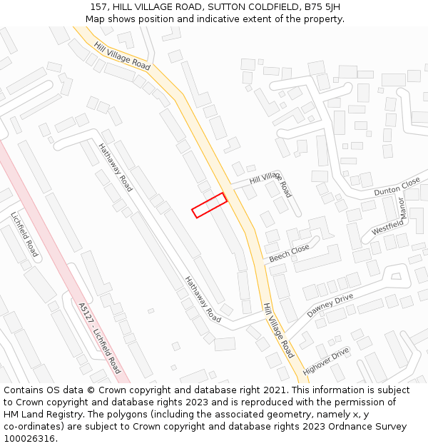 157, HILL VILLAGE ROAD, SUTTON COLDFIELD, B75 5JH: Location map and indicative extent of plot