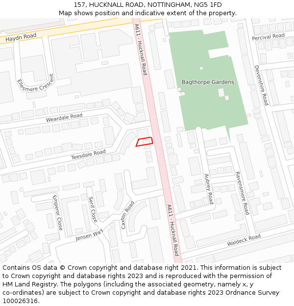 157, HUCKNALL ROAD, NOTTINGHAM, NG5 1FD: Location map and indicative extent of plot