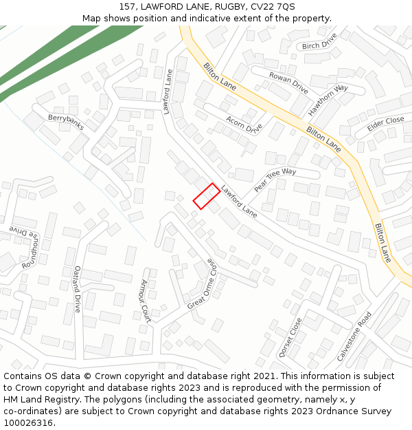 157, LAWFORD LANE, RUGBY, CV22 7QS: Location map and indicative extent of plot