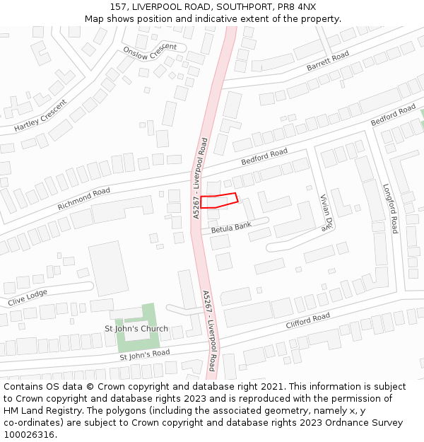 157, LIVERPOOL ROAD, SOUTHPORT, PR8 4NX: Location map and indicative extent of plot