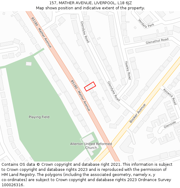 157, MATHER AVENUE, LIVERPOOL, L18 6JZ: Location map and indicative extent of plot