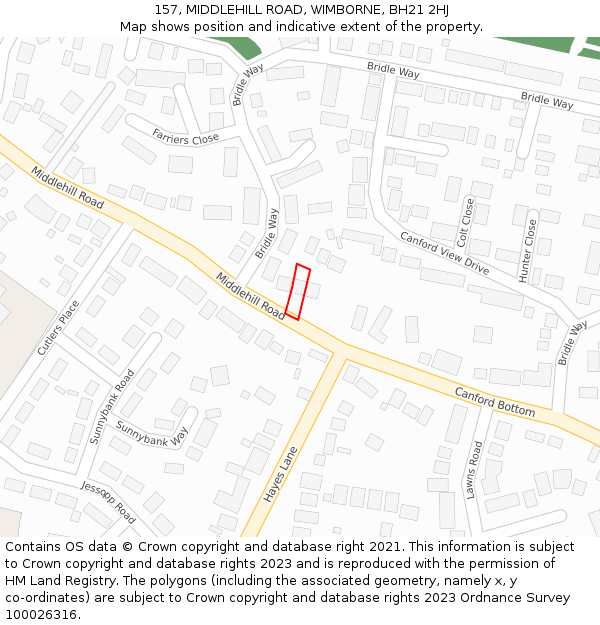 157, MIDDLEHILL ROAD, WIMBORNE, BH21 2HJ: Location map and indicative extent of plot