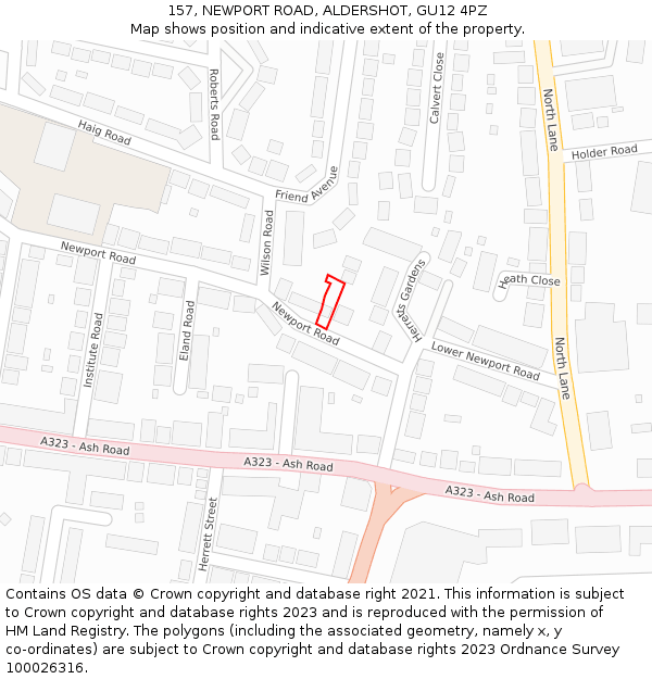 157, NEWPORT ROAD, ALDERSHOT, GU12 4PZ: Location map and indicative extent of plot