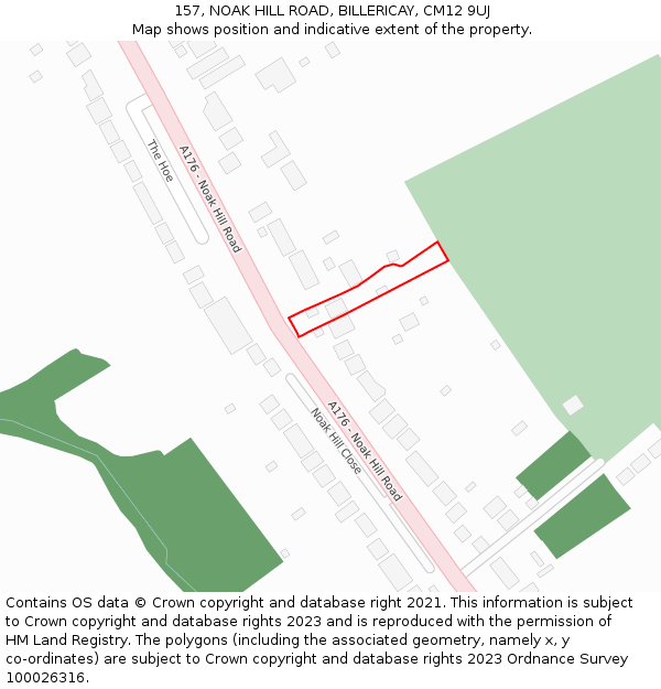 157, NOAK HILL ROAD, BILLERICAY, CM12 9UJ: Location map and indicative extent of plot