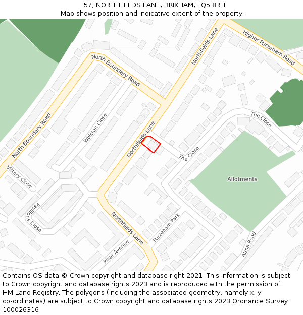 157, NORTHFIELDS LANE, BRIXHAM, TQ5 8RH: Location map and indicative extent of plot
