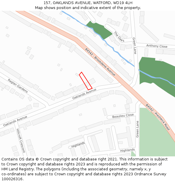 157, OAKLANDS AVENUE, WATFORD, WD19 4LH: Location map and indicative extent of plot