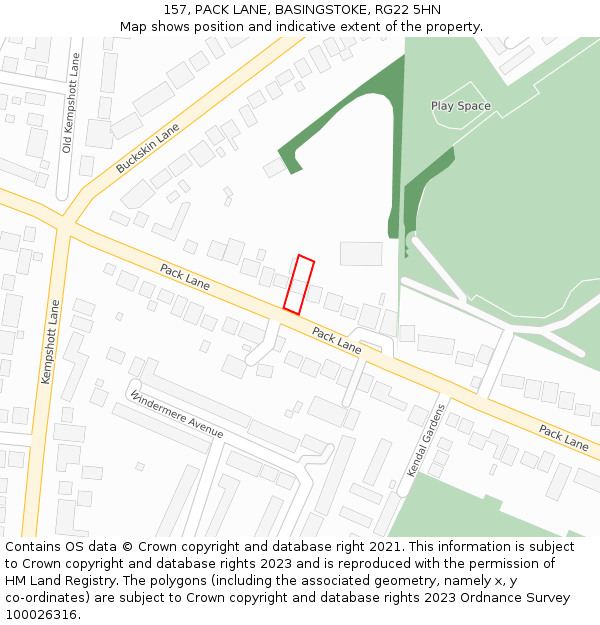 157, PACK LANE, BASINGSTOKE, RG22 5HN: Location map and indicative extent of plot