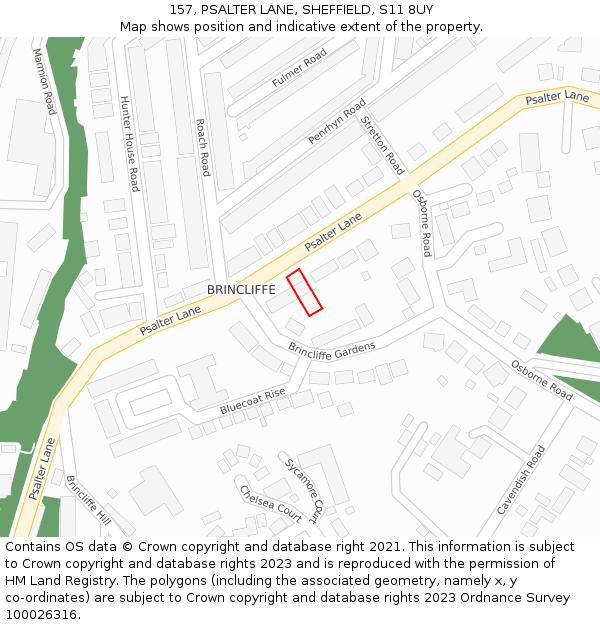 157, PSALTER LANE, SHEFFIELD, S11 8UY: Location map and indicative extent of plot