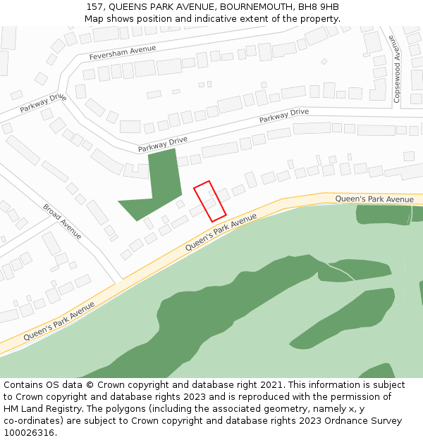 157, QUEENS PARK AVENUE, BOURNEMOUTH, BH8 9HB: Location map and indicative extent of plot
