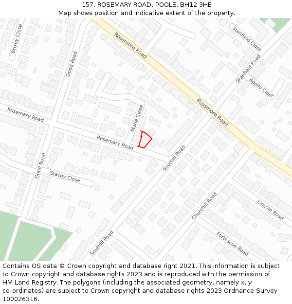 157, ROSEMARY ROAD, POOLE, BH12 3HE: Location map and indicative extent of plot