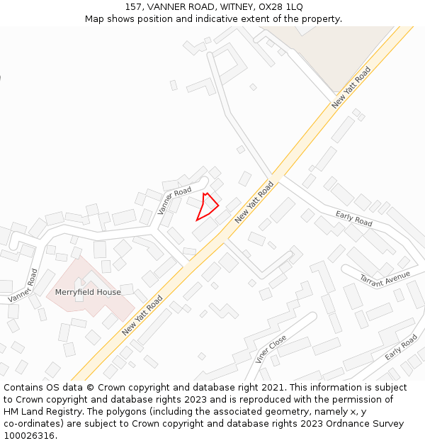 157, VANNER ROAD, WITNEY, OX28 1LQ: Location map and indicative extent of plot