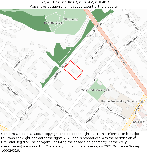 157, WELLINGTON ROAD, OLDHAM, OL8 4DD: Location map and indicative extent of plot