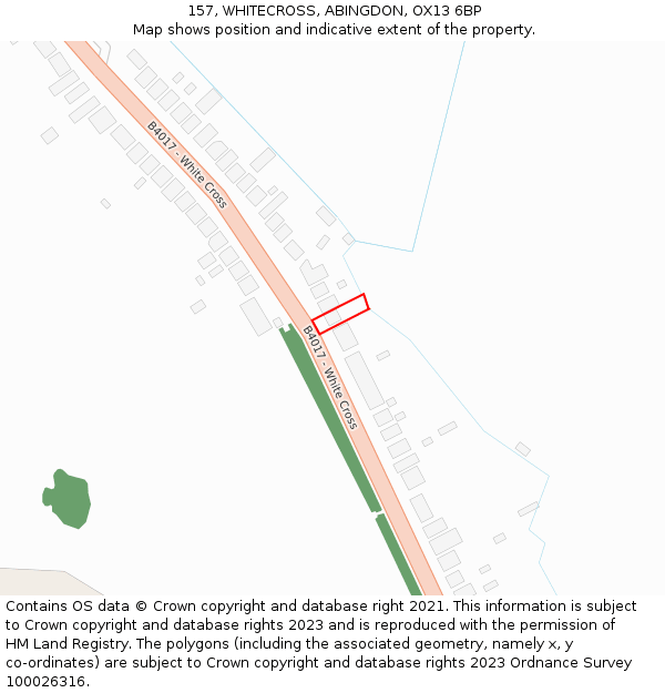 157, WHITECROSS, ABINGDON, OX13 6BP: Location map and indicative extent of plot