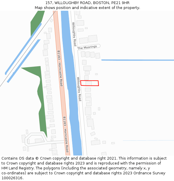 157, WILLOUGHBY ROAD, BOSTON, PE21 9HR: Location map and indicative extent of plot