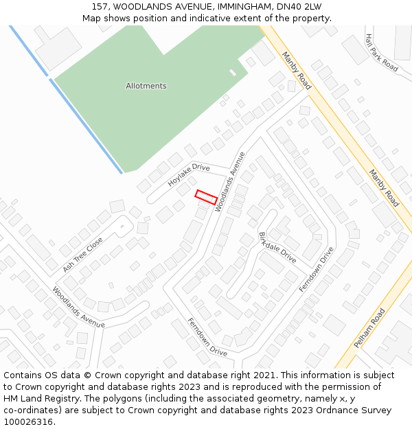 157, WOODLANDS AVENUE, IMMINGHAM, DN40 2LW: Location map and indicative extent of plot