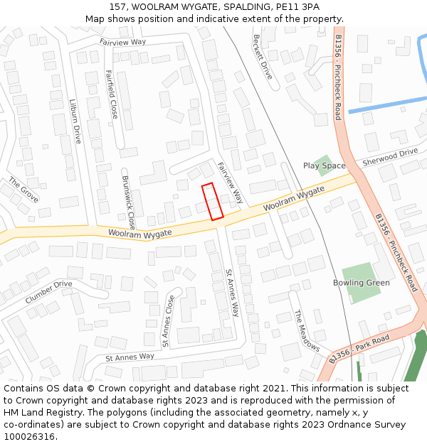 157, WOOLRAM WYGATE, SPALDING, PE11 3PA: Location map and indicative extent of plot