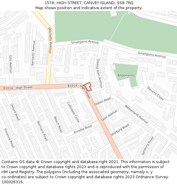 157A, HIGH STREET, CANVEY ISLAND, SS8 7RQ: Location map and indicative extent of plot