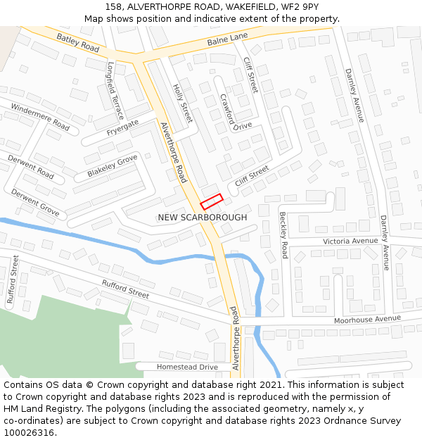 158, ALVERTHORPE ROAD, WAKEFIELD, WF2 9PY: Location map and indicative extent of plot