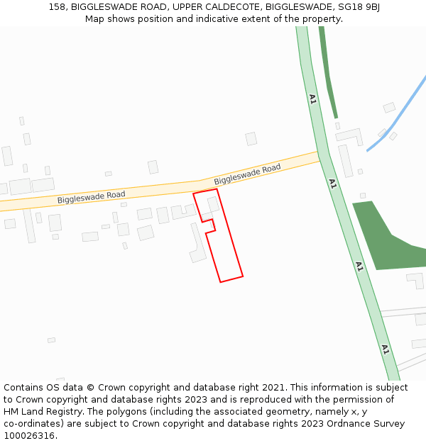 158, BIGGLESWADE ROAD, UPPER CALDECOTE, BIGGLESWADE, SG18 9BJ: Location map and indicative extent of plot