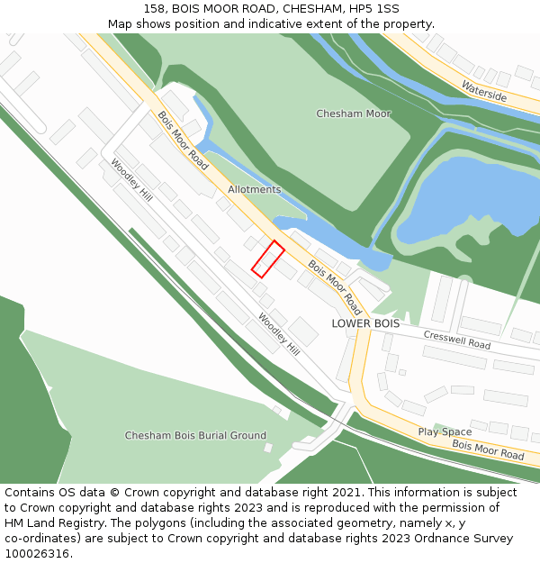 158, BOIS MOOR ROAD, CHESHAM, HP5 1SS: Location map and indicative extent of plot