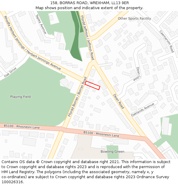 158, BORRAS ROAD, WREXHAM, LL13 9ER: Location map and indicative extent of plot