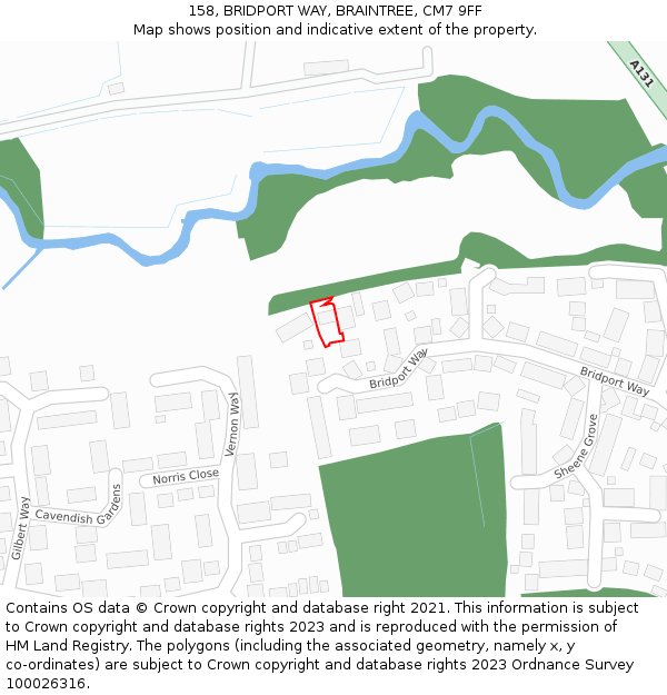 158, BRIDPORT WAY, BRAINTREE, CM7 9FF: Location map and indicative extent of plot