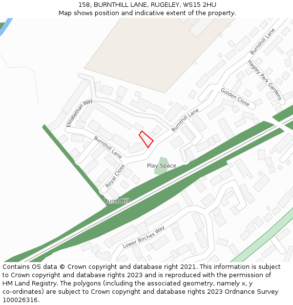 158, BURNTHILL LANE, RUGELEY, WS15 2HU: Location map and indicative extent of plot