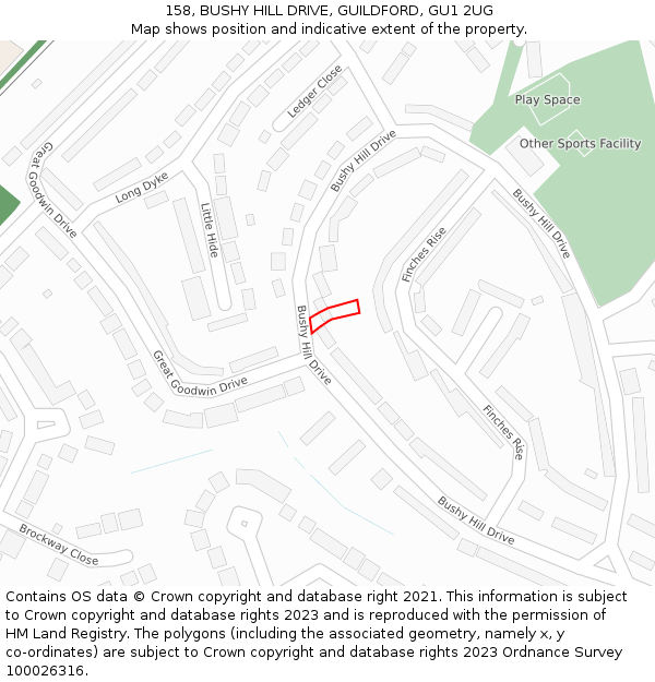 158, BUSHY HILL DRIVE, GUILDFORD, GU1 2UG: Location map and indicative extent of plot