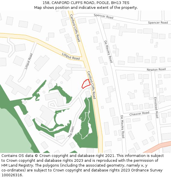 158, CANFORD CLIFFS ROAD, POOLE, BH13 7ES: Location map and indicative extent of plot