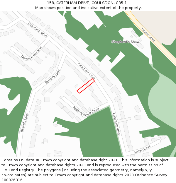 158, CATERHAM DRIVE, COULSDON, CR5 1JL: Location map and indicative extent of plot