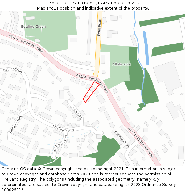 158, COLCHESTER ROAD, HALSTEAD, CO9 2EU: Location map and indicative extent of plot