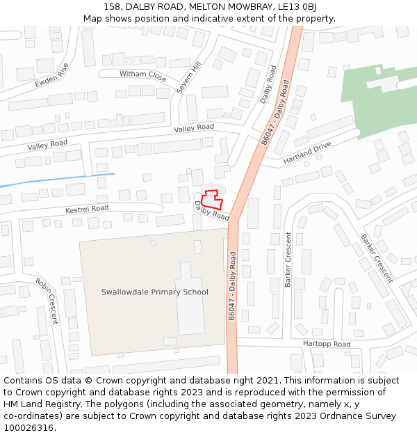 158, DALBY ROAD, MELTON MOWBRAY, LE13 0BJ: Location map and indicative extent of plot