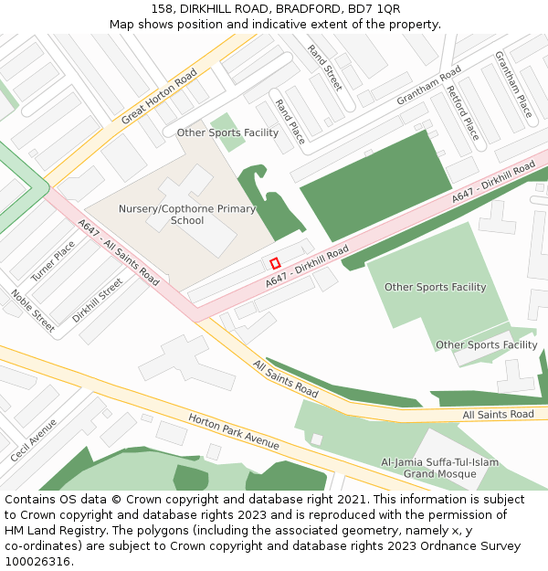 158, DIRKHILL ROAD, BRADFORD, BD7 1QR: Location map and indicative extent of plot