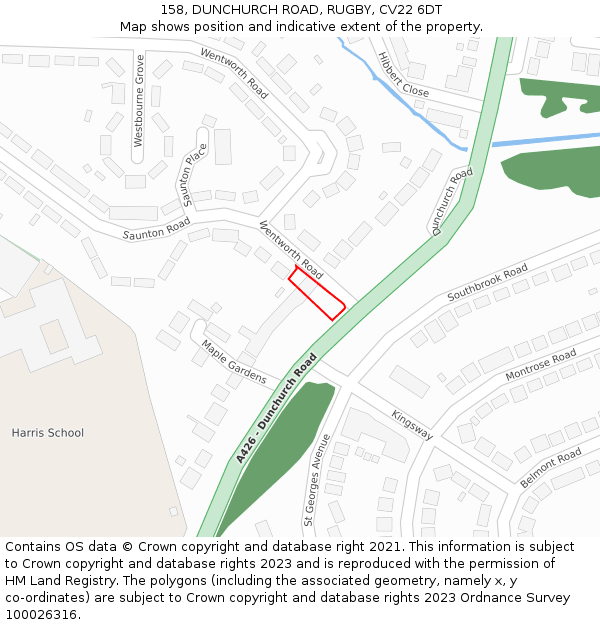 158, DUNCHURCH ROAD, RUGBY, CV22 6DT: Location map and indicative extent of plot