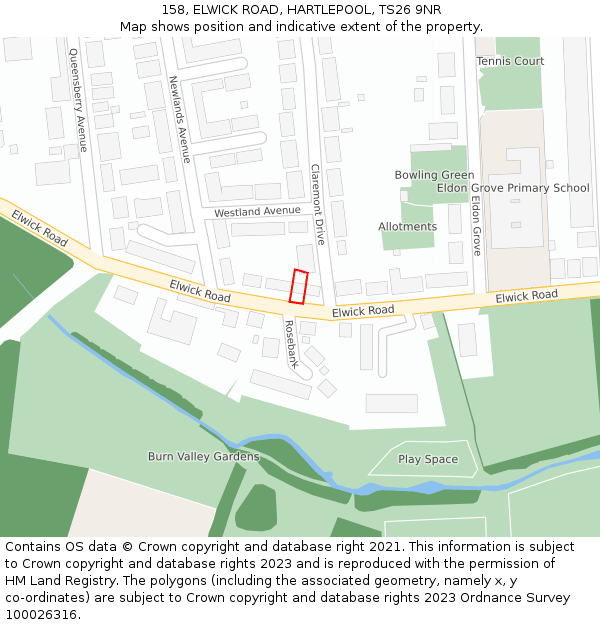 158, ELWICK ROAD, HARTLEPOOL, TS26 9NR: Location map and indicative extent of plot