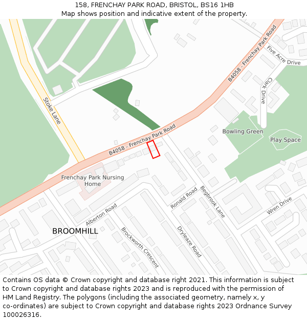 158, FRENCHAY PARK ROAD, BRISTOL, BS16 1HB: Location map and indicative extent of plot