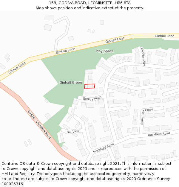 158, GODIVA ROAD, LEOMINSTER, HR6 8TA: Location map and indicative extent of plot