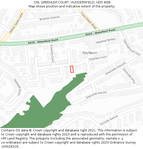 158, GREENLEA COURT, HUDDERSFIELD, HD5 8QB: Location map and indicative extent of plot