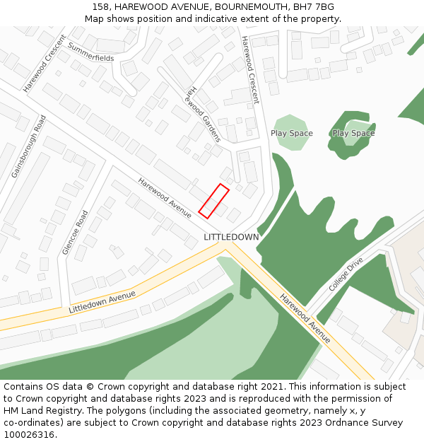 158, HAREWOOD AVENUE, BOURNEMOUTH, BH7 7BG: Location map and indicative extent of plot